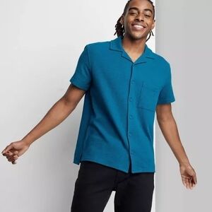 Men's Short Sleeve Button-Down Shirt - Original UseBlue M: Midweight, Patch Po
